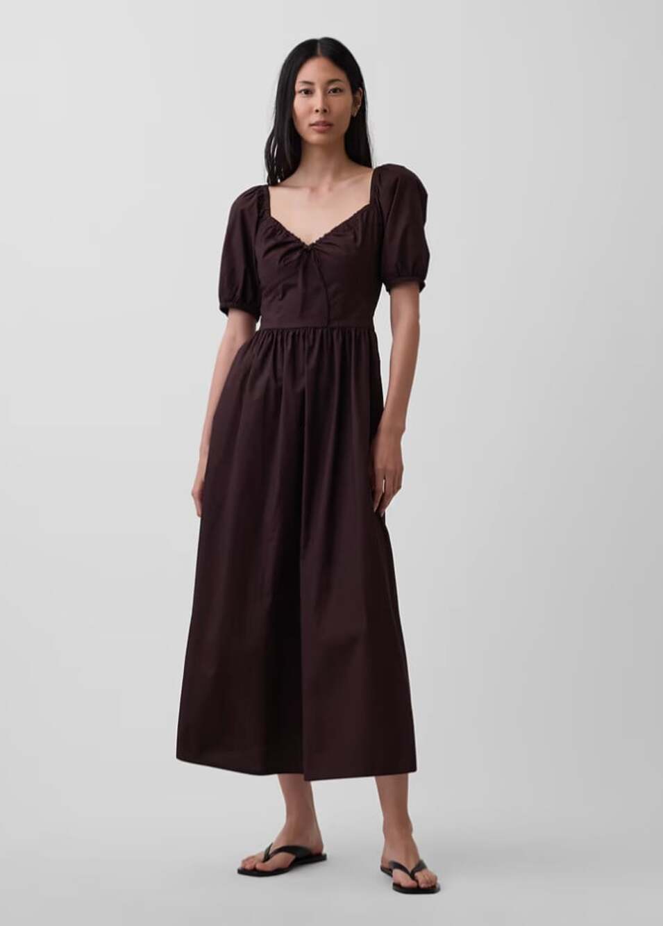 Gap NWT Puff-Sleeve Corset Maxi Dress in Terra Brown Size Large